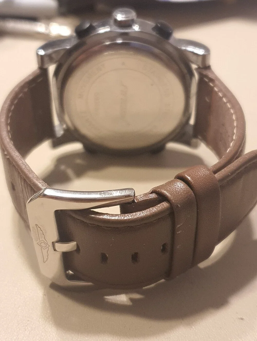 10/$20 Sinobi Silver/Leather Analog/Digital Alarm Chrono Men's Watch